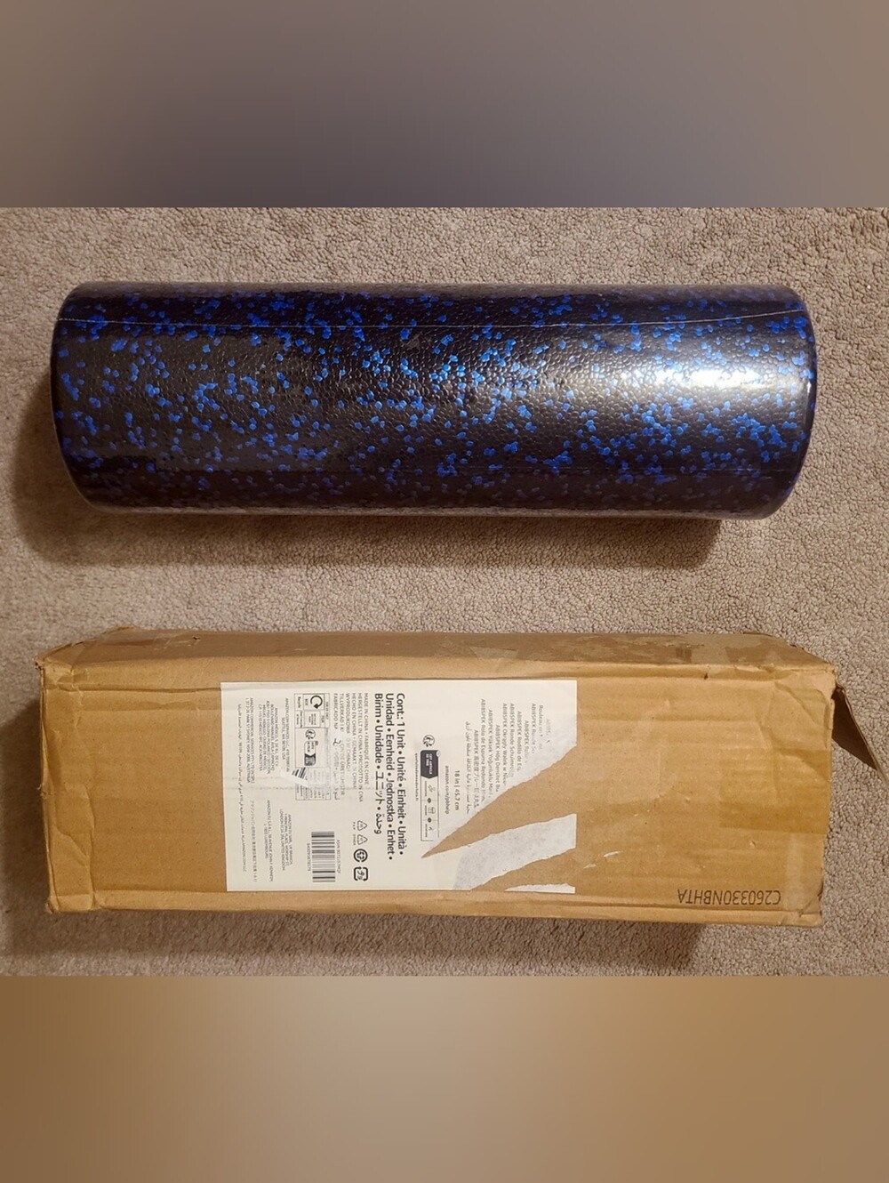 BNIP Sealed - 18" Amazon Basics Blue Speckled Gym Exercise Round Foam Roller